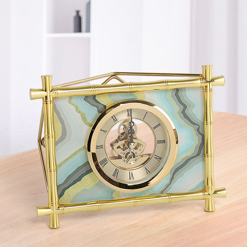 European Style Living Room Bedroom Desktop Electronic Silent Metal Clock And Watch Model Room Soft-Covered Clock Accessories