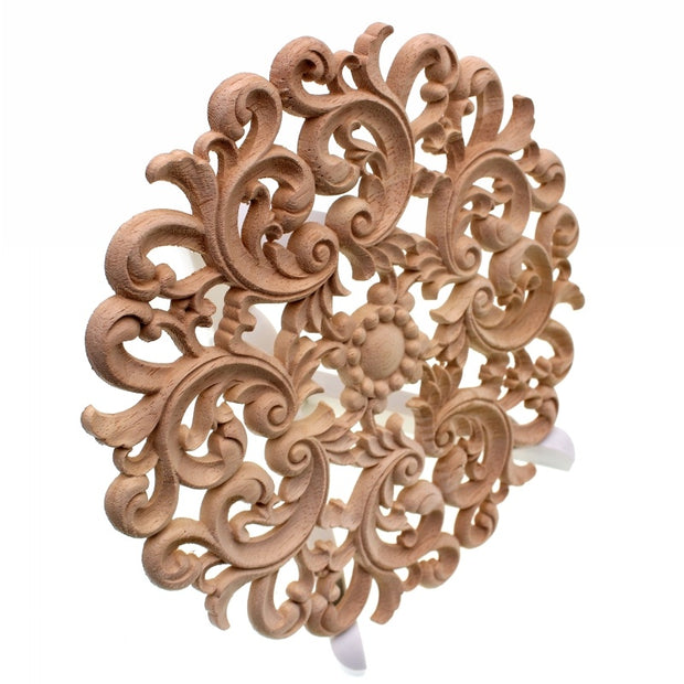 European Style Wooden Flower Door Heart Flower Carved Decorative Round Flower